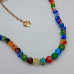 Mini Millefiore Necklace 7mm Glass Floral Beads Plunder Adj to 20" Long Dainty